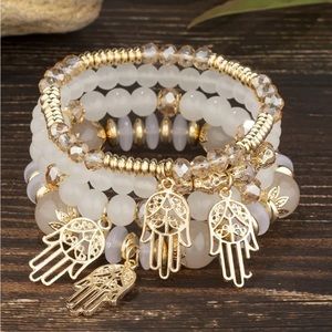 💥4pcs/set Creative Fashion Boho Golden Hamsa Palm Pendant Beads Bracelet